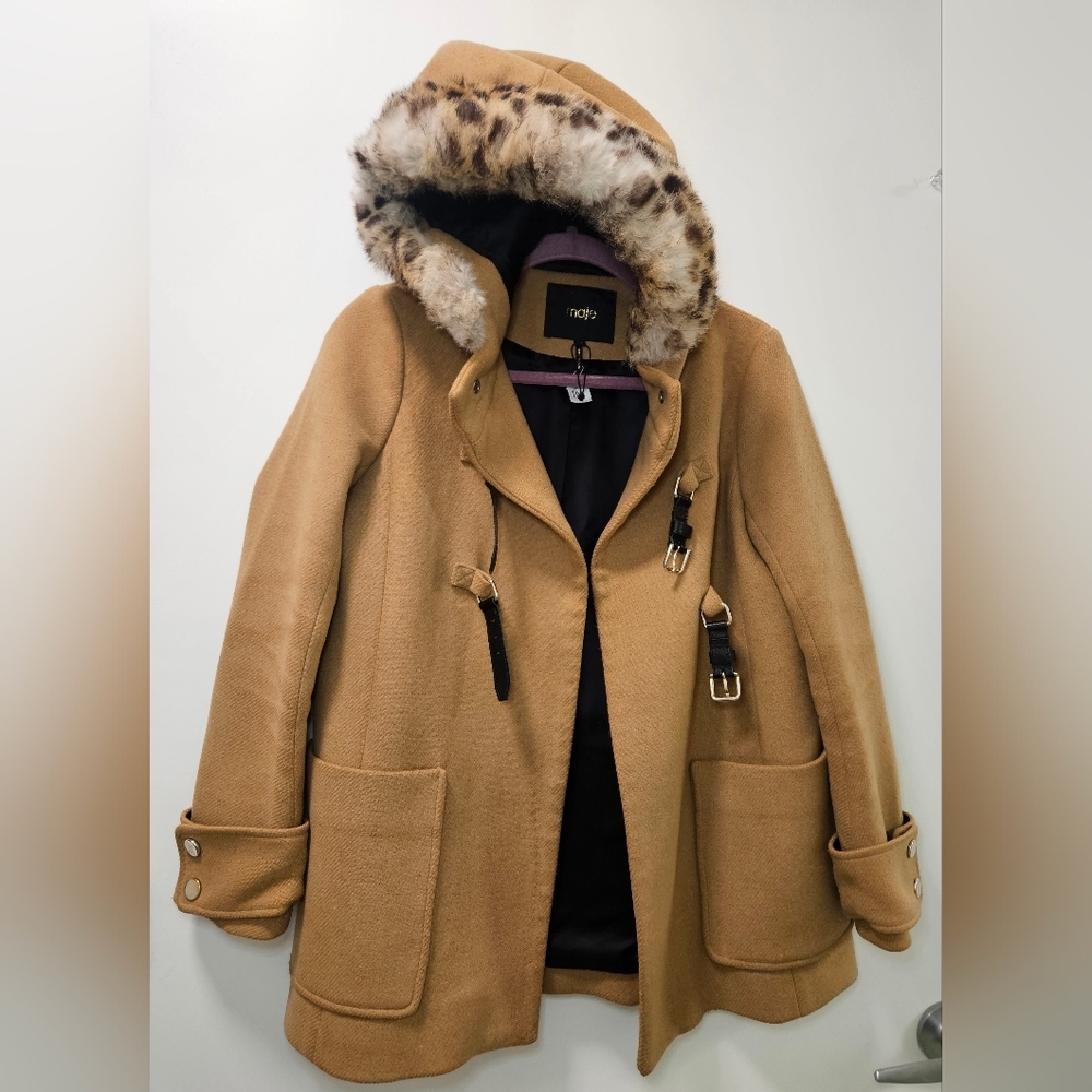 Maje Tan Cape with Faux Fur Trim